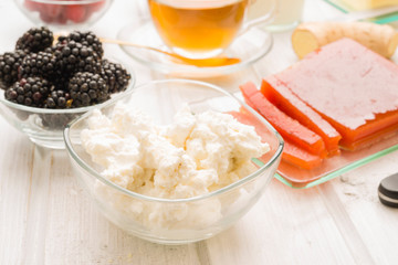 bowl of cottage cheese with other products