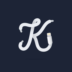 K letter logo formed by lightning cable.