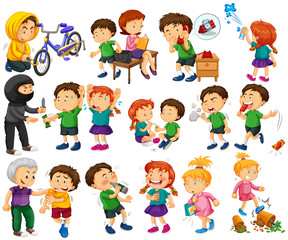 Vandalism with people in different actions