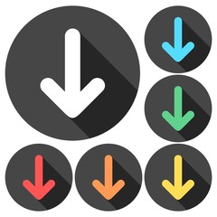 Arrow vector icons set with long shadow