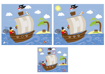 Pirates ship - find 10 difference game with solution