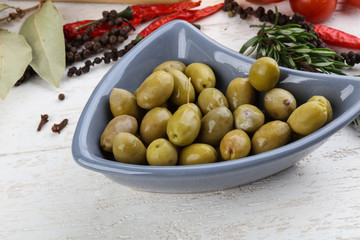 Green olives in the bowl