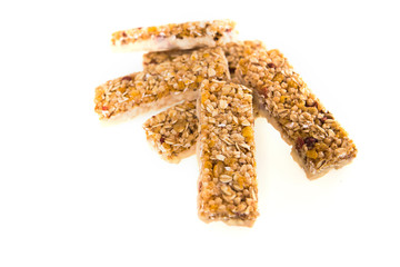 muesli bars with  dried fruit on isolated background