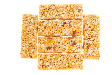 muesli bars with  dried fruit on isolated background