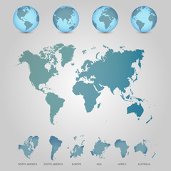 Fototapeta na wymiar World Map with Globes detailed editable. Vector illustration.