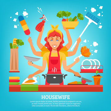 Multitasking Housewife With Eight Hands
