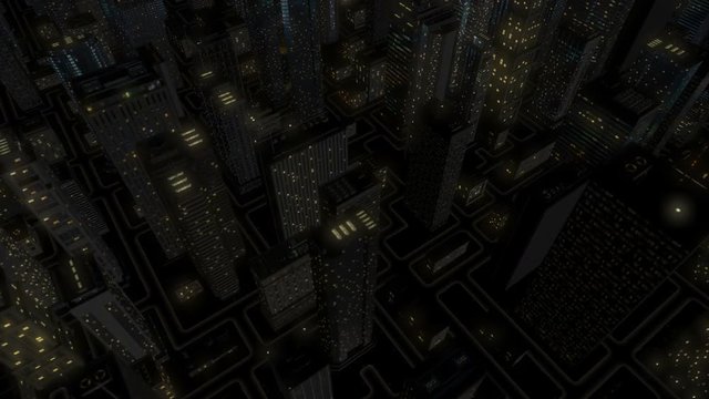 Seamless looping animation of a 3d city skyline nighttime