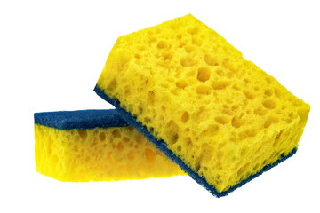 Two New Absorbent Sponge With Hardwearing Scourer Isolated On Wh