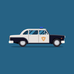 Vector Classic Police Car. Side view. Modern flat style illustration. Icon