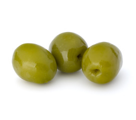Green olives fruits isolated on white background cutout