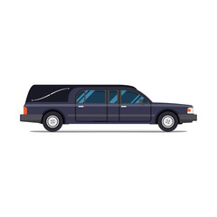 Fototapeta premium Hearse black car. Flat style icon. Isolated illustration. Coffin Transport Limousine.
