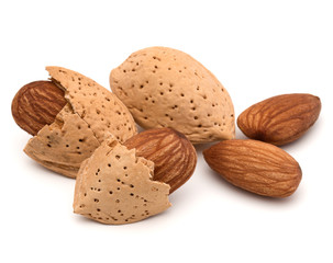 Almond nut in shell and shelled isolated on white background clo