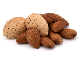 Almond nut in shell and shelled isolated on white background clo