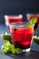 refreshing blueberry drink with lime and mint
