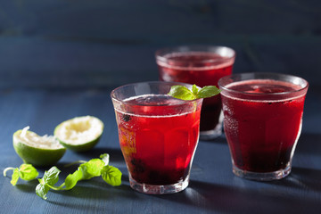 refreshing blueberry drink with lime and mint