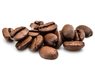 roasted coffee beans isolated in white background cutout