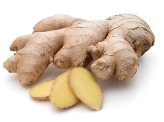 Fresh ginger root or rhizome isolated on white background cutout