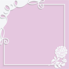 White frame with paper swirls and peony .