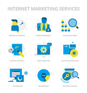 Internet Marketing Services Flat Icons