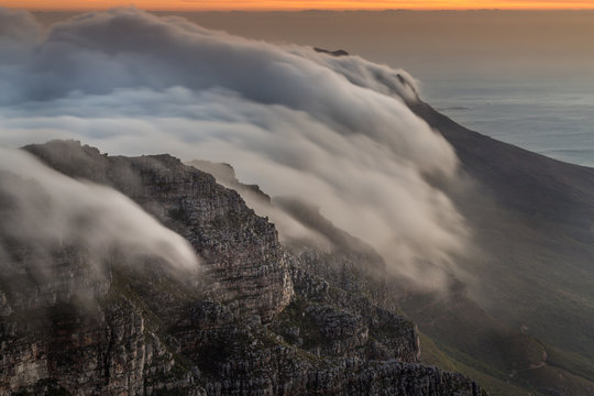 Clouds rolling over top of Table Mountain, Cape Town, South Africa
