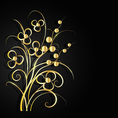 Gold flowers with shadow on dark background. 