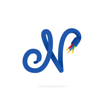 N letter logo formed by electric cable.