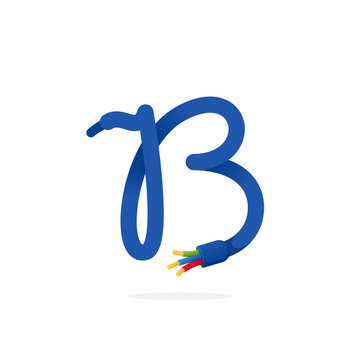 B letter logo formed by electric cable.