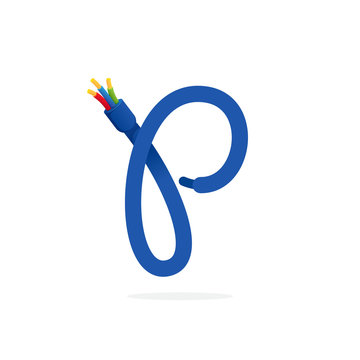 P letter logo formed by electric cable.