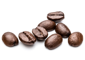 roasted coffee beans isolated in white background cutout