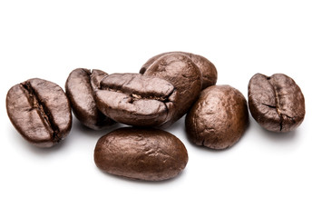 roasted coffee beans isolated in white background cutout