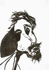 caricature of human face in watercolour