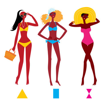 Black woman body types. Woman body shapes. Triangle, rectangle and hourglass body types.