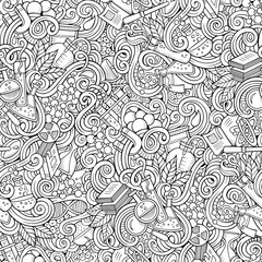 Cartoon hand-drawn science doodles seamless pattern