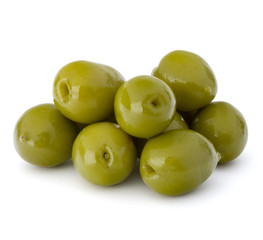 Green olives fruits isolated on white background cutout