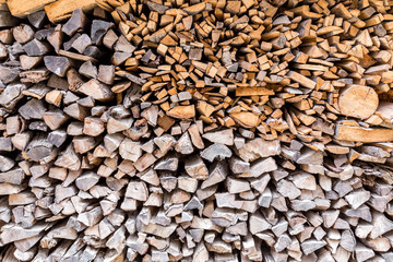 Stack of dried firewood of birch wood
