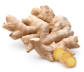Fresh ginger root or rhizome isolated on white background cutout