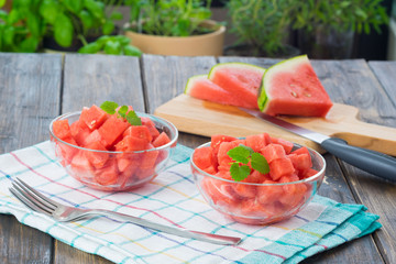 Watermelon cut in cubes