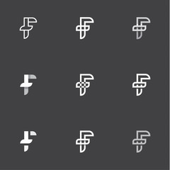 F letter is combined with inverted T, the abbreviation sign Heraldry mark vector illustrations in a modern vintage style flat trend