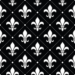 French Damask background - Fleur de lis white pattern on black