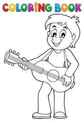 Coloring book boy guitar player theme 1