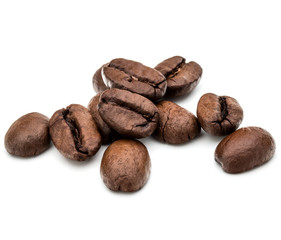 roasted coffee beans isolated in white background cutout