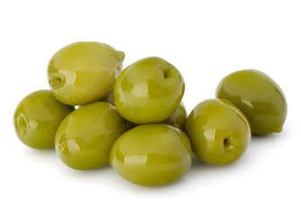 Green olives fruits isolated on white background cutout
