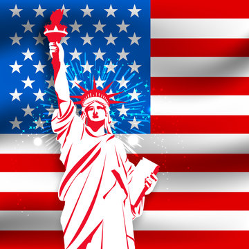 Statue of Liberty with American Flag for 4th of July.