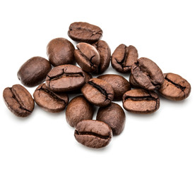 roasted coffee beans isolated in white background cutout