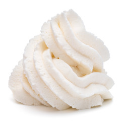 Whipped cream swirl  isolated on white background cutout