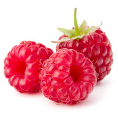 ripe raspberries isolated on white background close up