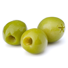 Green olives fruits isolated on white background cutout