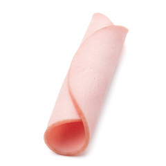 cooked boiled ham sausage or rolled bologna slices isolated on w