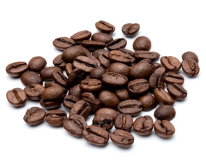 roasted coffee beans isolated in white background cutout