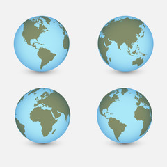 World Map with Globes detailed editable. Vector illustration.